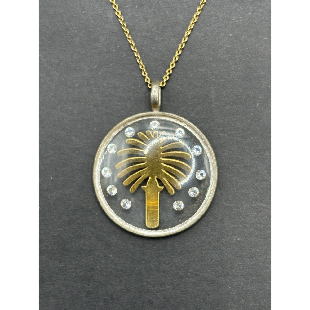 18" Vintage Sterling Silver Two Tone Palm Tree Pendant Necklace G2